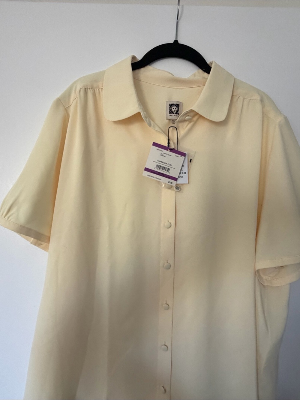 Anne Klein Butter Yellow Short Sleeve Button Blouse - Picture 5 of 9